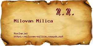 Milovan Milica névjegykártya